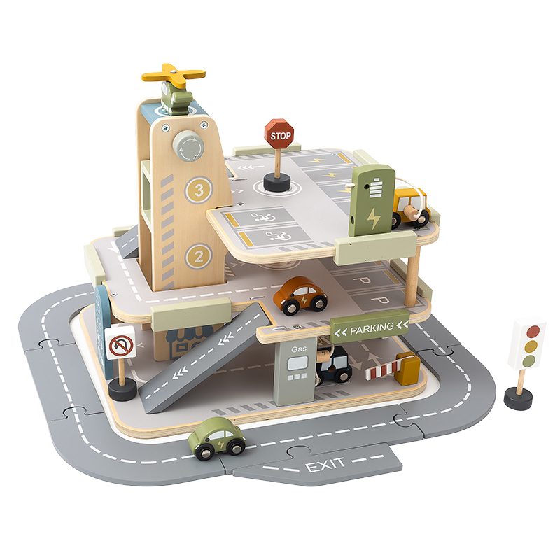 Wooden parking lot toy set